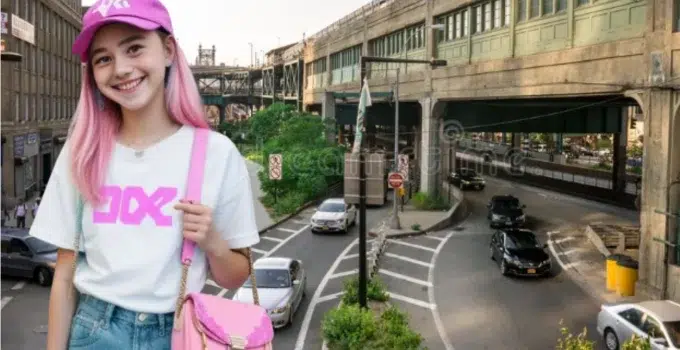 Teenage girl carrying a trendy purse, showcasing modern fashion and style.